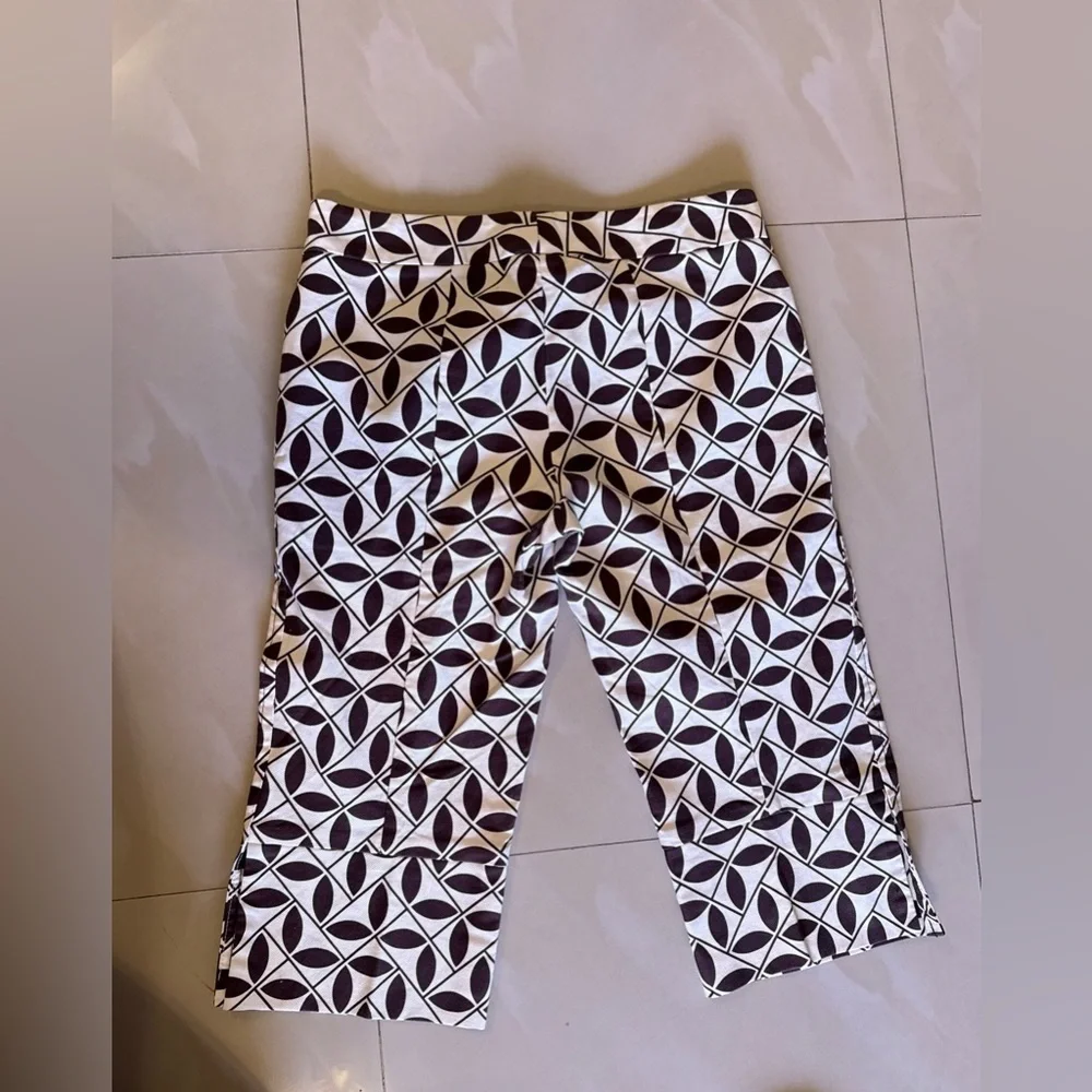 Trina Turk Cotton Capri Pants Check Print Black / White Geometric Pattern Size 2